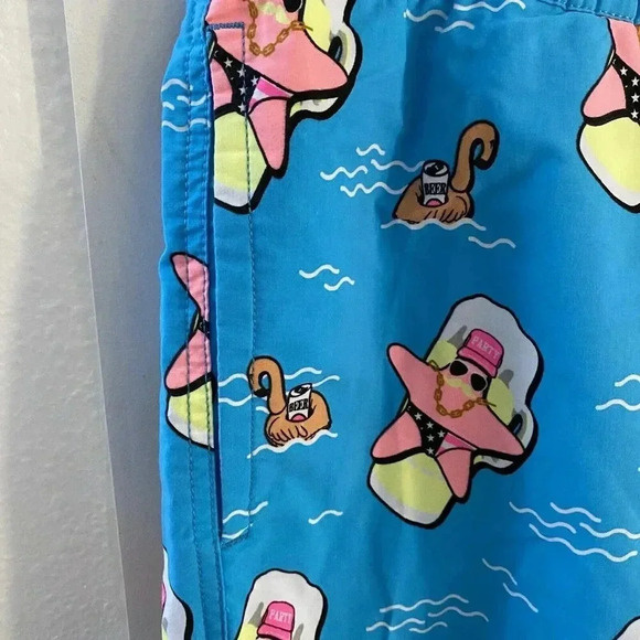 Party Pants Men’s Neon Blue Super Star Fish Swim Trunks Board Shorts Medium - Picture 4 of 12